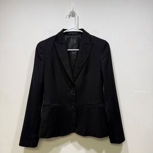 Theory Womens Black Metallic Pinstripe Wool Blazer Jacket Size 00 Made in USA